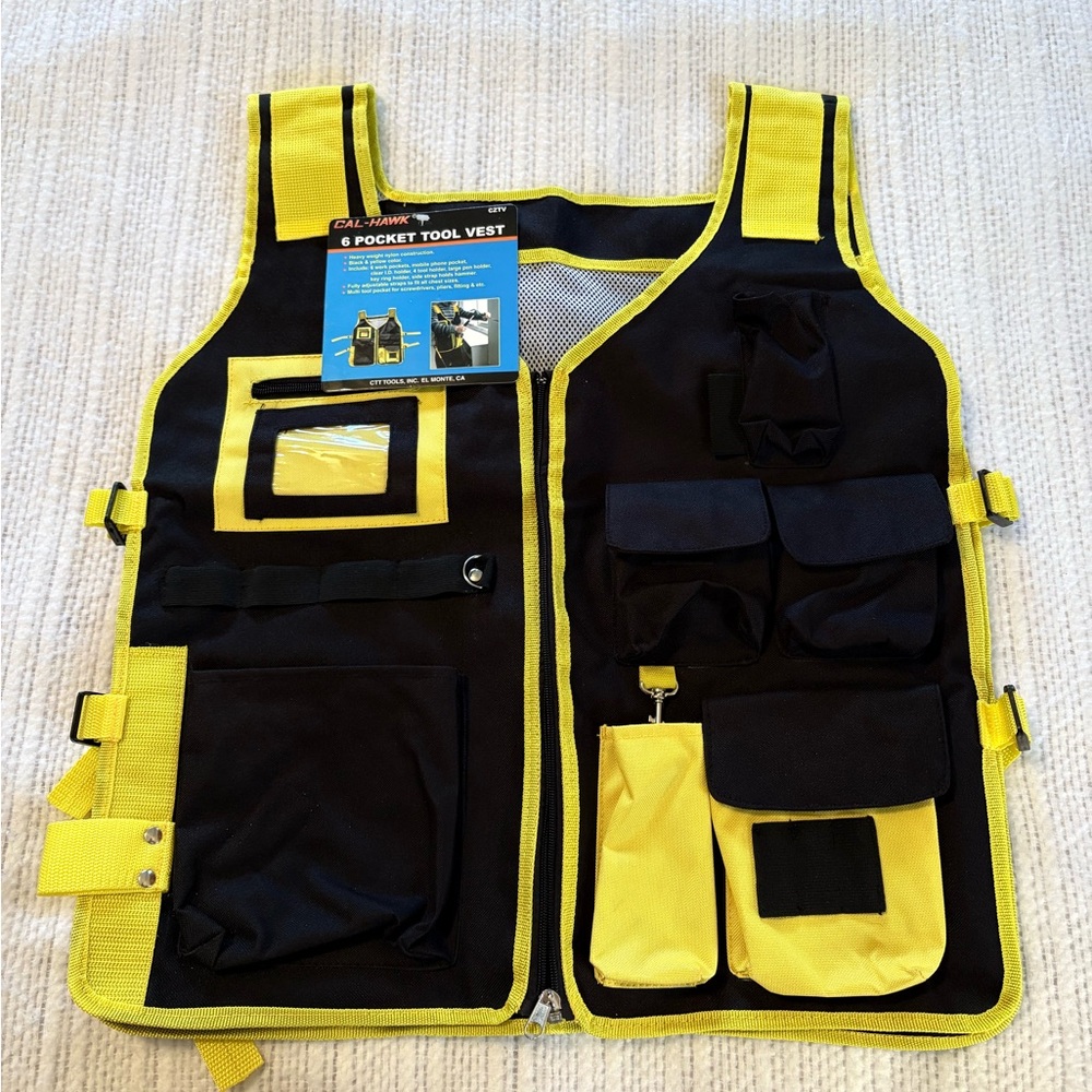 CAL-HAWK 6 POCKET Black and Yellow Tool Vest